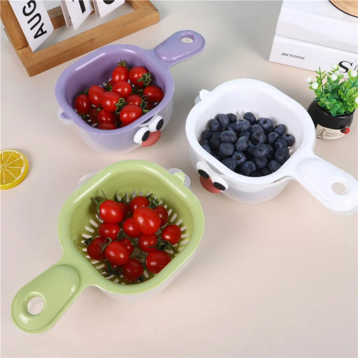 Fruit And Vegetable Drain Basket for Kitchen, 2 In 1 Cute Duck Basket With Handle,