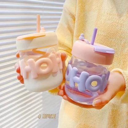 Sipper Bottle with Straw and Pearl String Handle