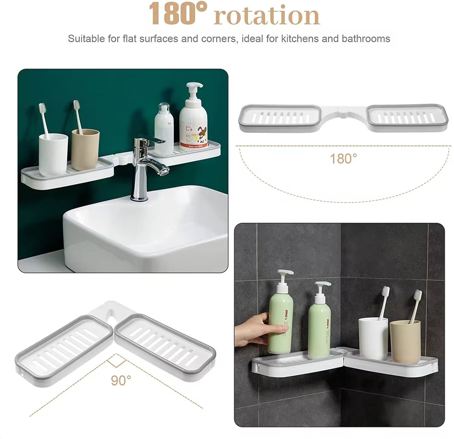 Wall Mounted Organizer Shelf Rack for Kitchen and Bathroom (With Free Self Adhesive Wall Hook)