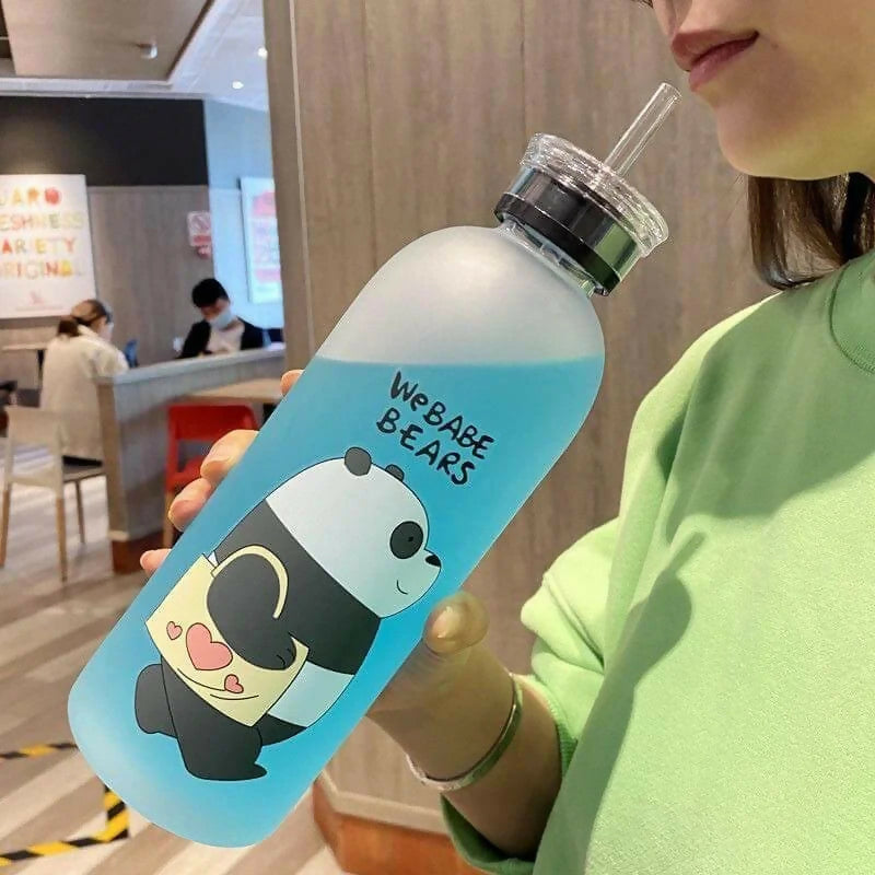 'We Bare Bears' Frosted Water Bottle with Straw