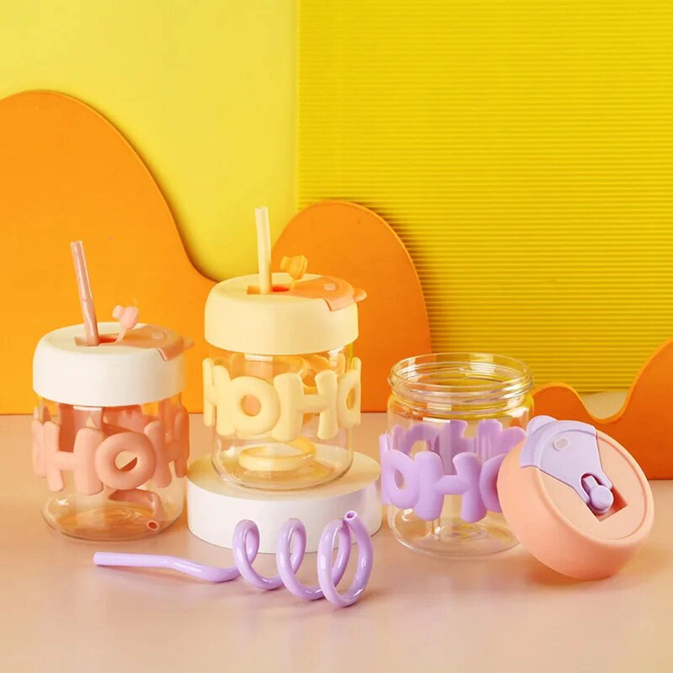 Sipper Bottle with Straw and Pearl String Handle