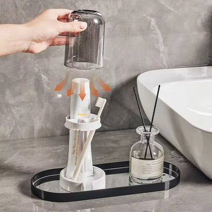 Toothbrush Toothpaste Holder With DustProof Mouthwash Cup