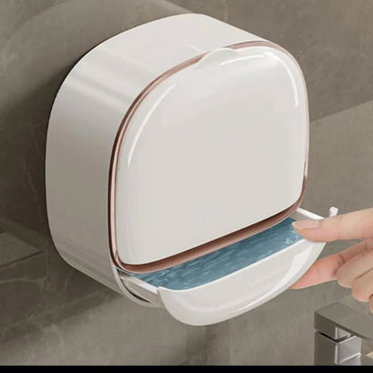 Wall Mounted Soap Holder with Lid and Tray(Comes with Free Self Adhesive Wall Hook)