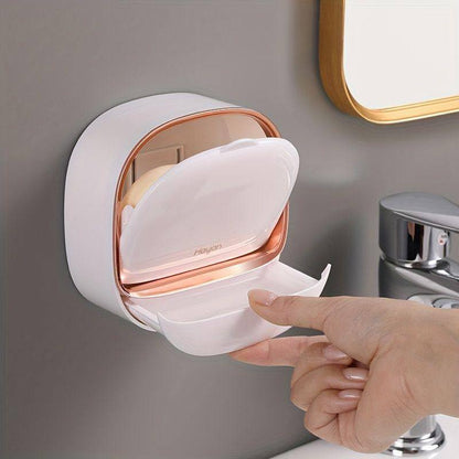 Wall Mounted Soap Holder with Lid and Tray(Comes with Free Self Adhesive Wall Hook)