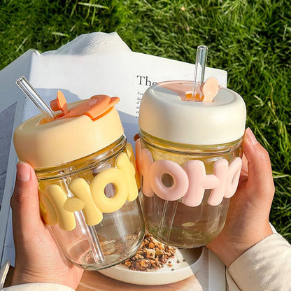 Sipper Bottle with Straw and Pearl String Handle