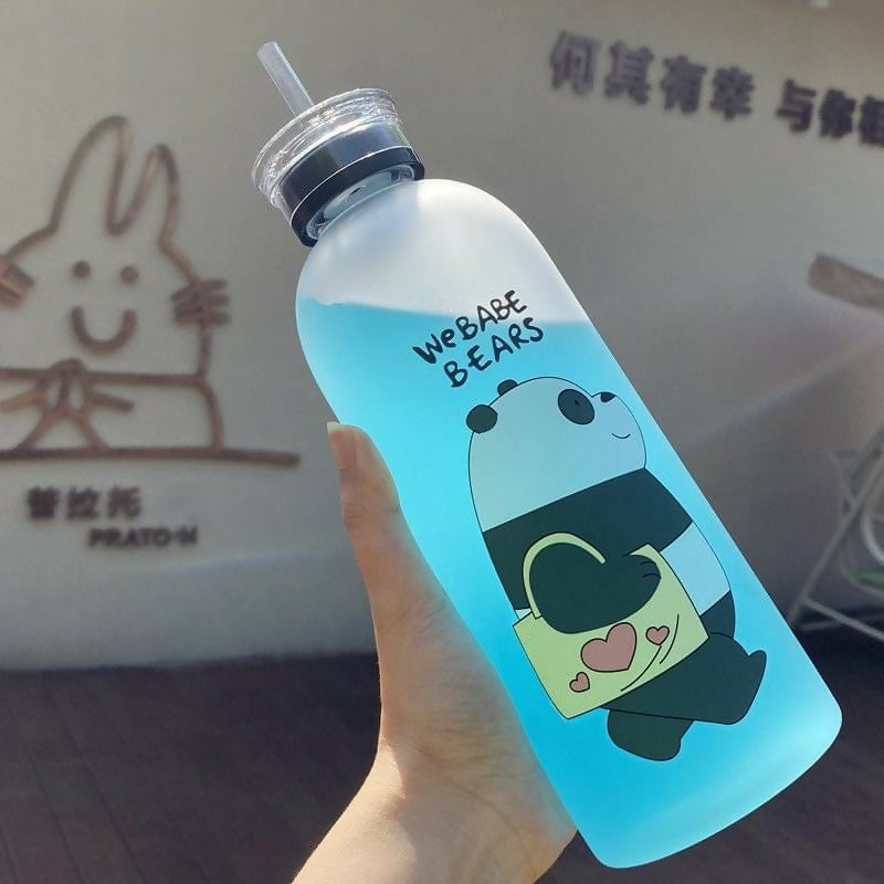 'We Bare Bears' Frosted Water Bottle with Straw